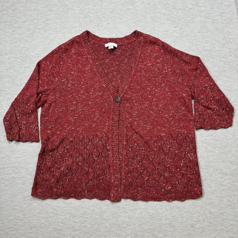 CJ Banks Cardigan Sweater Womens Sz 1X Rust Burgundy One Button 3/4 Sleeve Lace - Picture 5 of 16